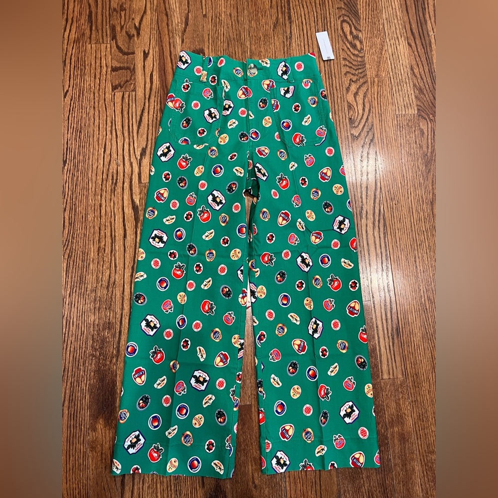 NWT Maeve Anthropologie Colette Cropped Wide Leg Printed Pants Magic Fabric - Picture 5 of 9